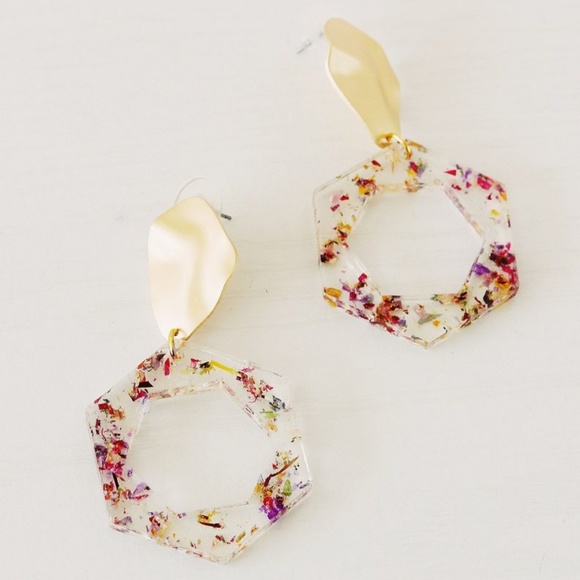 Hexagon Hoop infused w/ Floral Confetti | Statemen - Picture 2 of 8